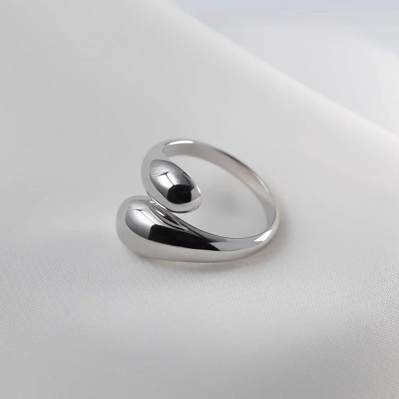 Anelli con goccia d'acqua liscia in argento sterling 925 per donna Anello aperto in oro 18 carati Anelli per coppie di nozze Regalo di gioielli estetici