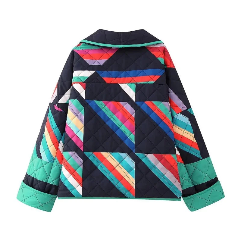 Giacca in cotone da donna, moda invernale, multicolore, aperta sul davanti, a maniche lunghe, con polsini larghi, stile trendy, abbigliamento casual