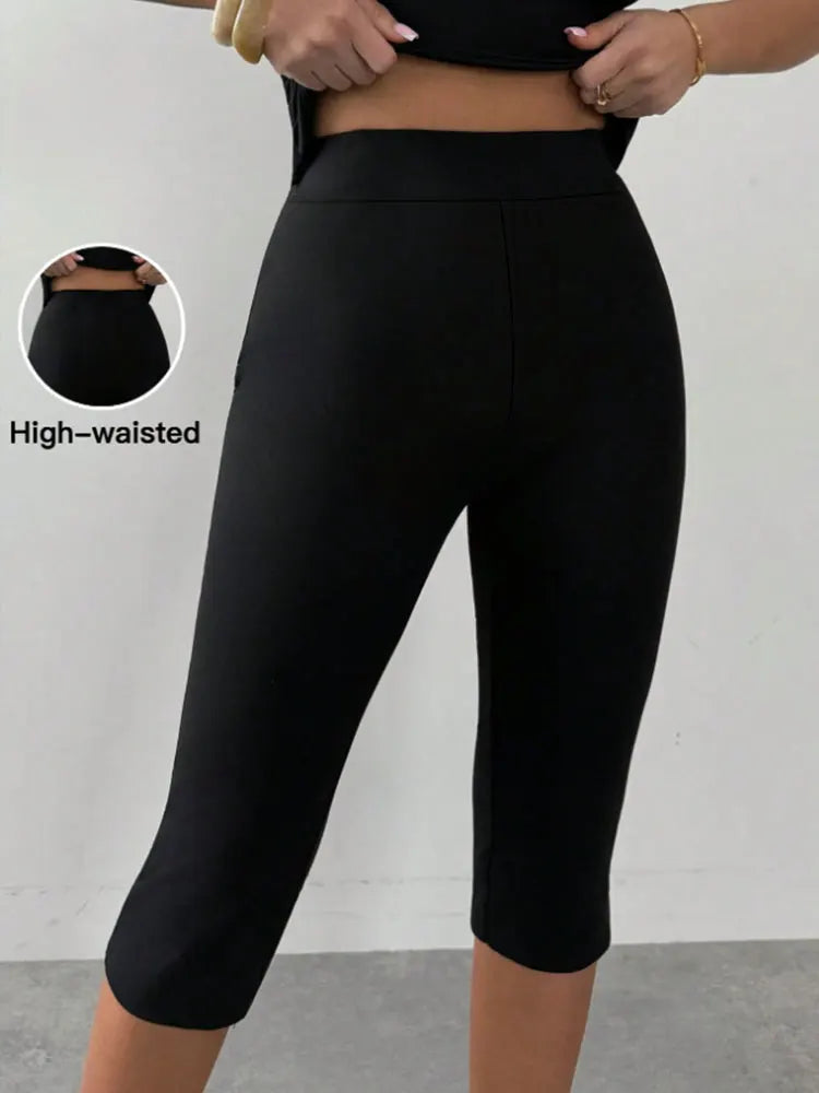 Leggings Capri Eleganti da Donna, Neri, a Vita Alta, Sexy, Elastici, Traspiranti, per Tutte le Stagioni, Pantaloni Casual