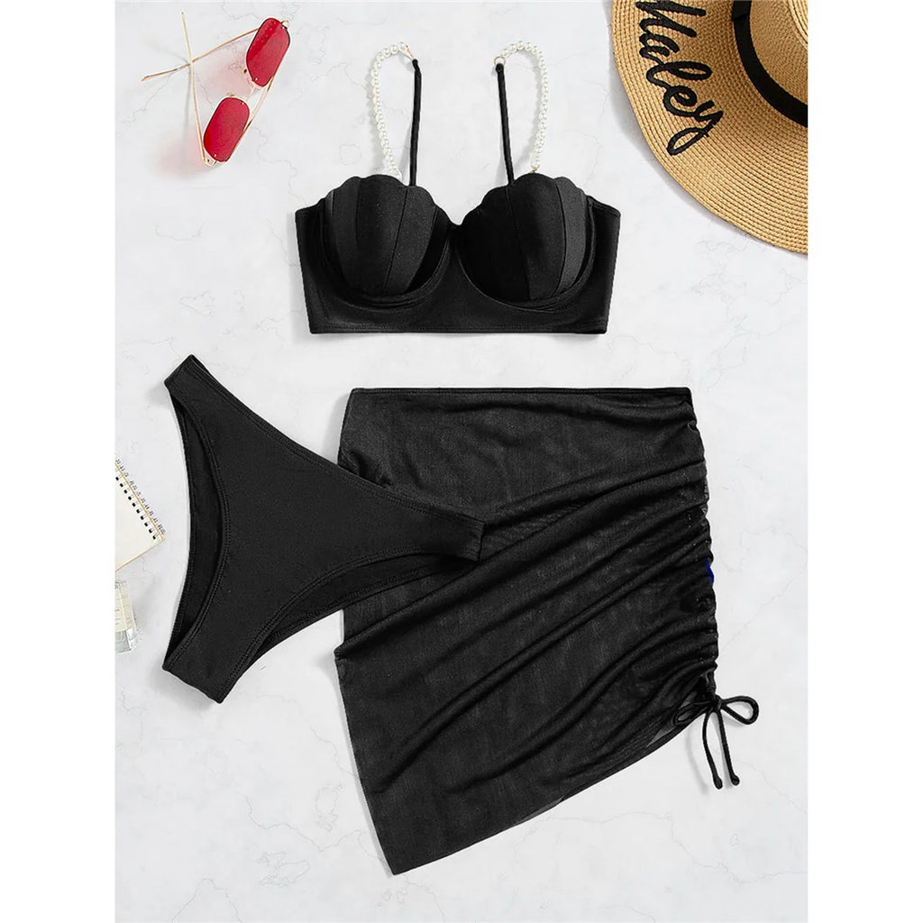 S - XL perle Bikini Push Up costume da bagno donna costumi da bagno donna Bikini a tre pezzi con reggiseno coppa bagnante costume da bagno Swim V4302