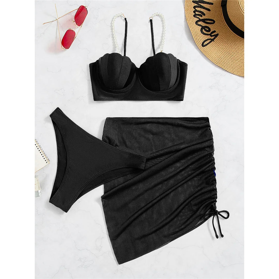 S - XL perle Bikini Push Up costume da bagno donna costumi da bagno donna Bikini a tre pezzi con reggiseno coppa bagnante costume da bagno Swim V4302