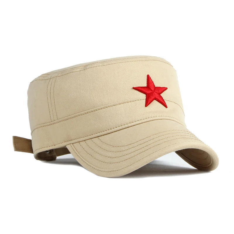 Estate Autunno Uomo Donna Esercito Berretto militare Cappello da baseball piatto Berretto con visiera in cotone con stella rossa ricamata in 3D per protezione solare esterna