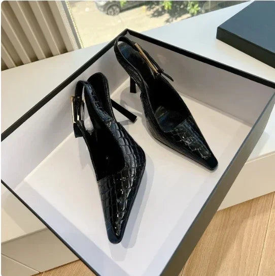 New Autumn 2024 Square Toe Slim Heel Retro Toe Women's Shoes with Patent Leather High-heeled Sandals