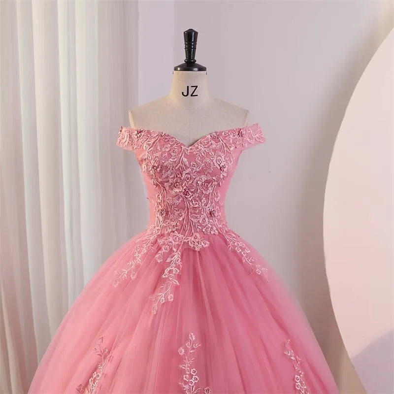 Ashley Gloria Pink Quinceanera abiti Sweet Flower Party Dress Luxury Lace Ball Gown Real Photo Prom Dress Boho Vestidos
