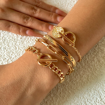 Braccialetto con ciondolo moneta con catena a maglia cubana Punk per donna a mano Vintage OT Buckle Snake Chain Charm Bangles coppia gioielli regalo