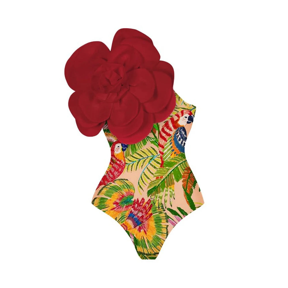 Costume da bagno floreale con stampa floreale con volant monospalla blu Set copricostume singolo micro monokini costumi da bagno sexy per ragazze Summer Beach