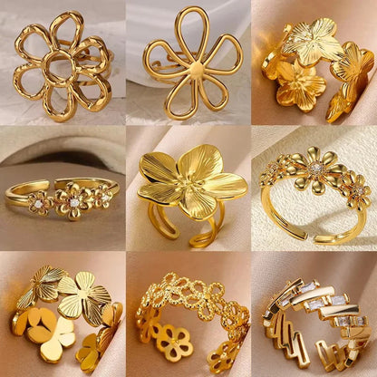Anelli con fiori grandi esagerati in acciaio inossidabile per le donne Anello da dito con girasole color oro Regalo di gioielli estetici di moda femminile