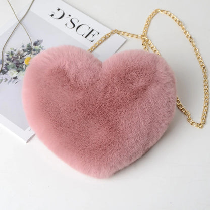Borse a forma di cuore da donna alla moda Borse a tracolla in pelliccia sintetica carina Borsa a tracolla a catena in morbida peluche da donna Shopper Totes