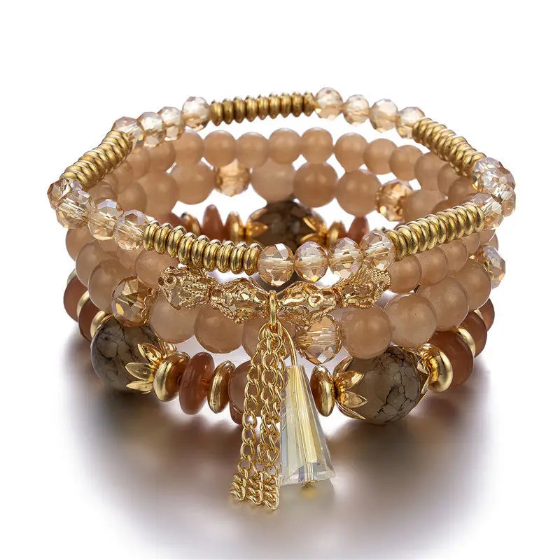 4 pezzi nuovo set di braccialetti con perline con ciondoli e nappe per donna, bracciale a catena con perline di vetro colorato, gioielli bohémien da uomo