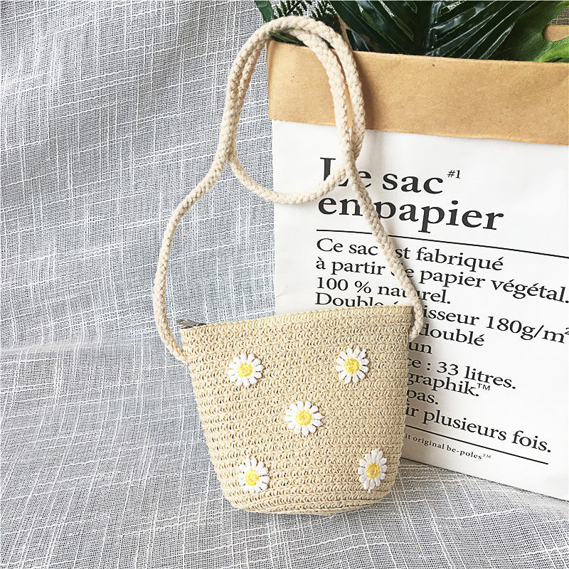 Borsa a tracolla in tessuto di paglia per bambini estivi belle ragazze borse portamonete piccole borse a tracolla per bambini Mini portafoglio principessa