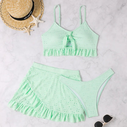 Sexy White Ruffle Bikini 2024 Women Three Pieces Swimsuit Brazilian Swimwear Female Beachwear Thong Bathing Suit Mini Biquini