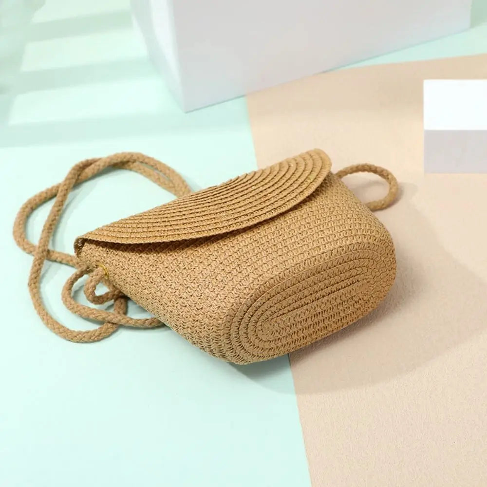 Borsa a tracolla in paglia a forma di conchiglia intrecciata a mano Borsa a tracolla per bambini Borsa da spiaggia estiva in paglia Portafoglio per busta per ragazze Wowen