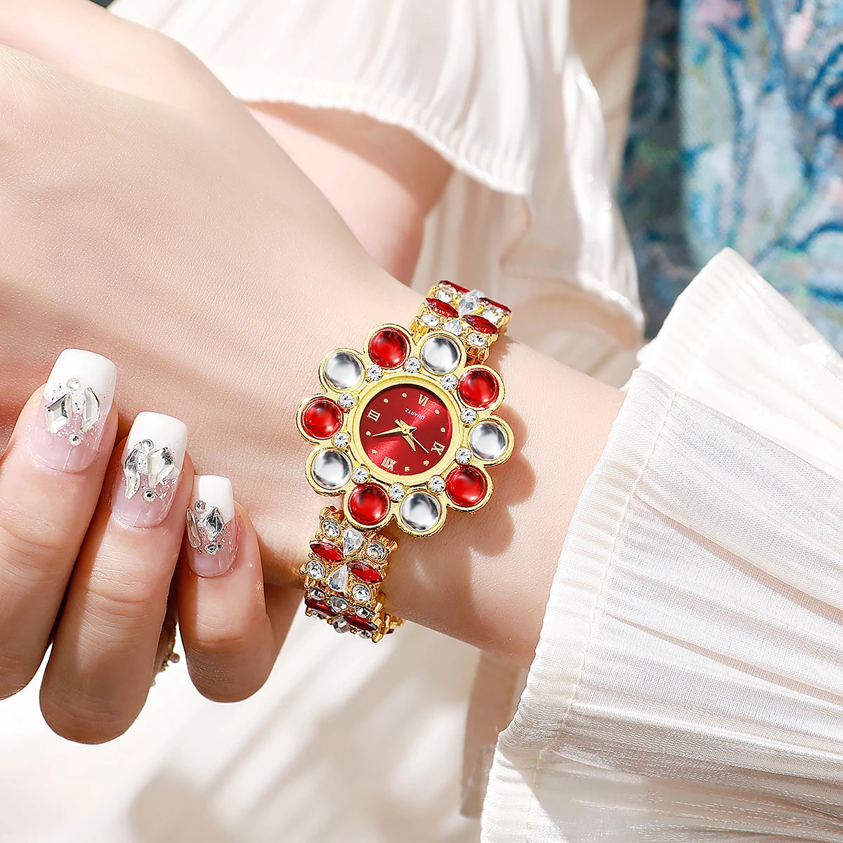 Orologi da donna con strass di lusso Orologio da polso al quarzo con quadrante floreale per orologio da donna Reloj Mujer