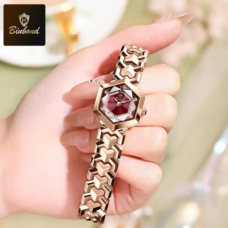 BINBOND Orologi da donna eleganti delle migliori marche Orologio da polso da donna con specchio a rombo alla moda Orologio al quarzo originale con quadrante con diamanti impermeabile