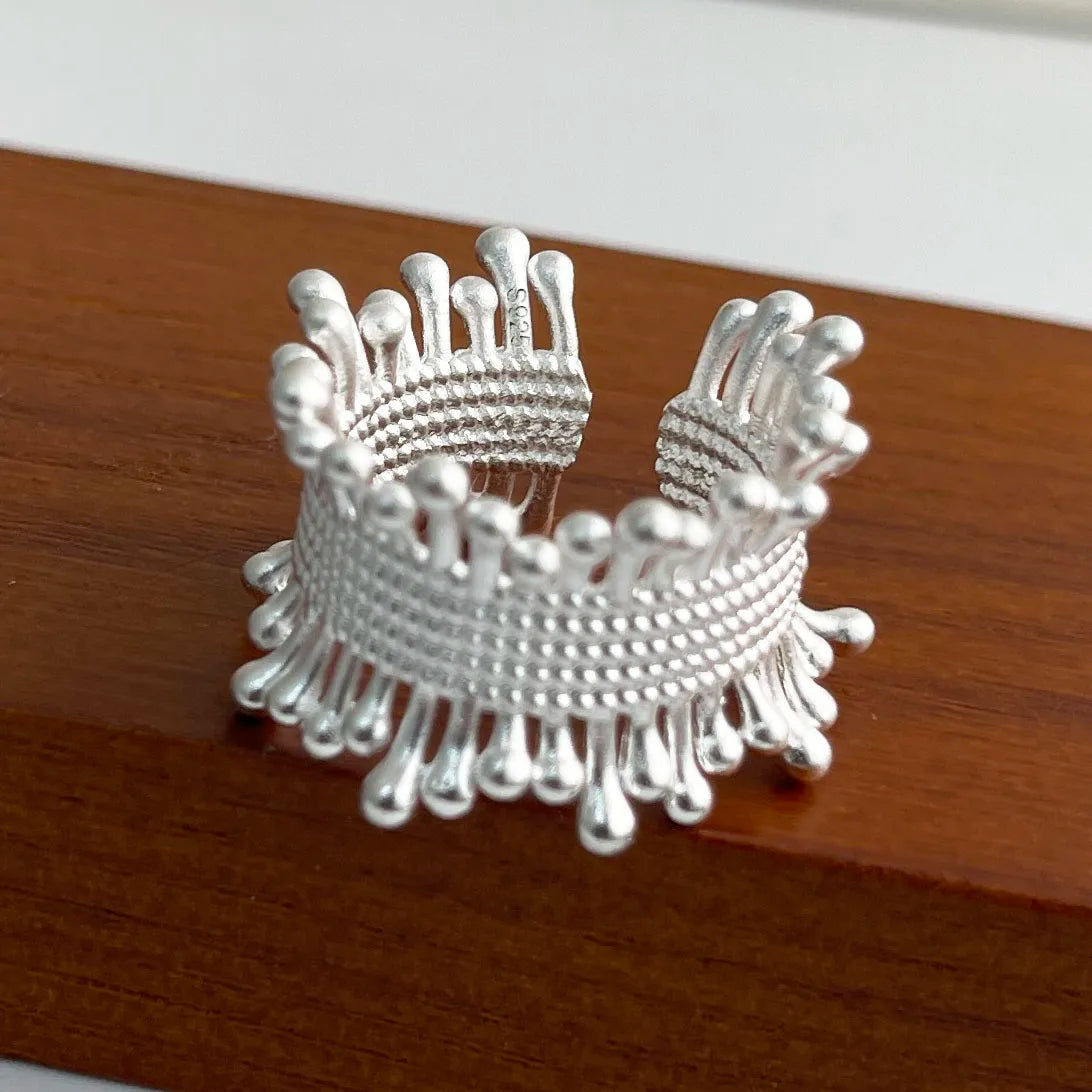 Anelli in argento sterling 925 per le donne Gioielleria raffinata geometrica Anello ampio scintillante regolabile per il regalo di compleanno della festa