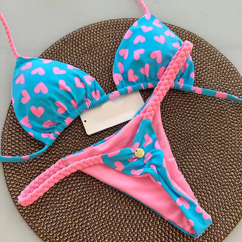 Nouveau bikini femme à imprimé fendu Maillot de bain mode G-string Vacances à la plage