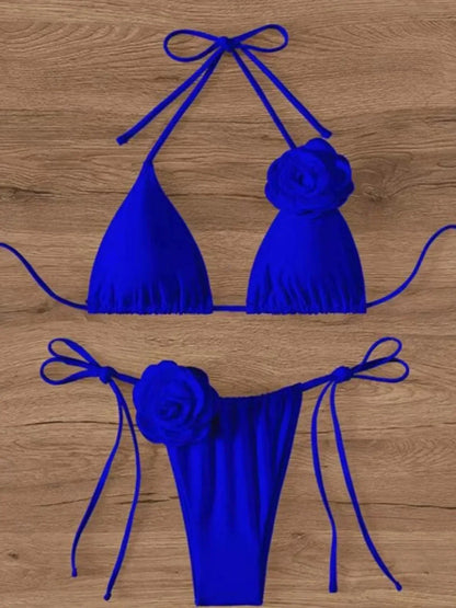 S - XL Sexy 3D Flowers Halter Strappy Bikini Women Swimwear Female Swimsuit Two-pieces Bikini set Bather Bathing Suit Swim