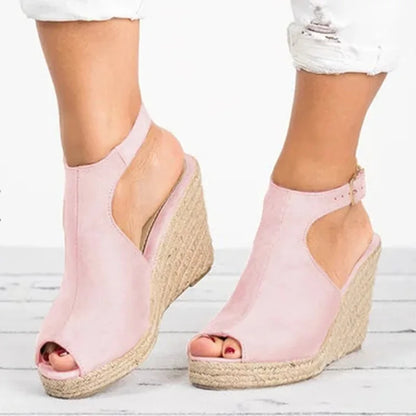 Sandali con tacco da donna Estate 2025 Espadrillas Sandali da donna Comfort Cinturino con fibbia Scarpe con plateau per donna Nuovi sandali con tacco