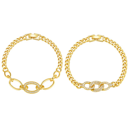 Bracelet pour femme de luxe avec breloque géométrique en zircon AAA, bracelets exquis en chaîne en métal plaqué or, bijoux de mariage de haute qualité