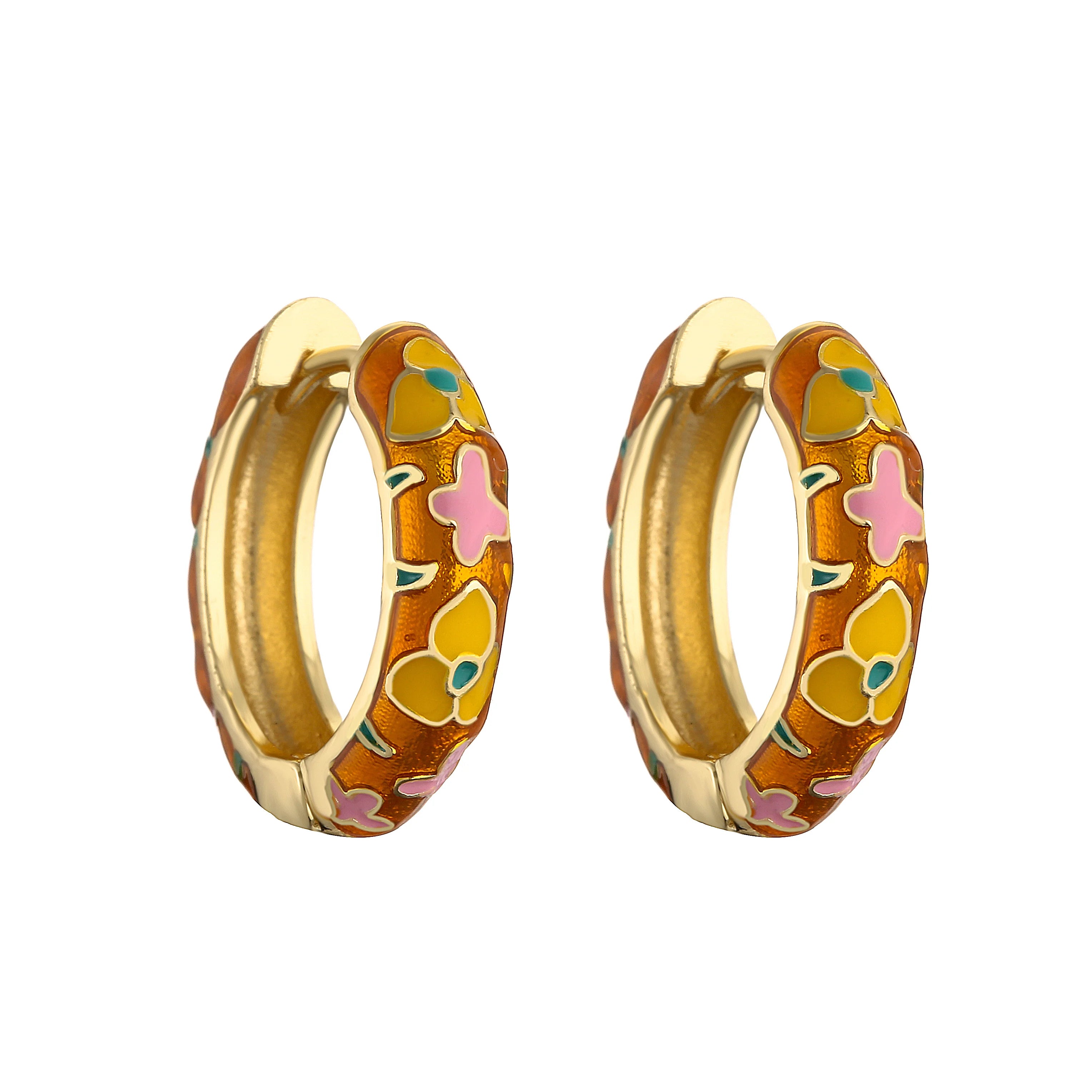 HECHENG, Orecchini a cerchio piccoli con fiori smaltati vintage Dichiarazione geometrica alla moda Cerchio rotondo Huggie Orecchino Gioielli di moda Brincos