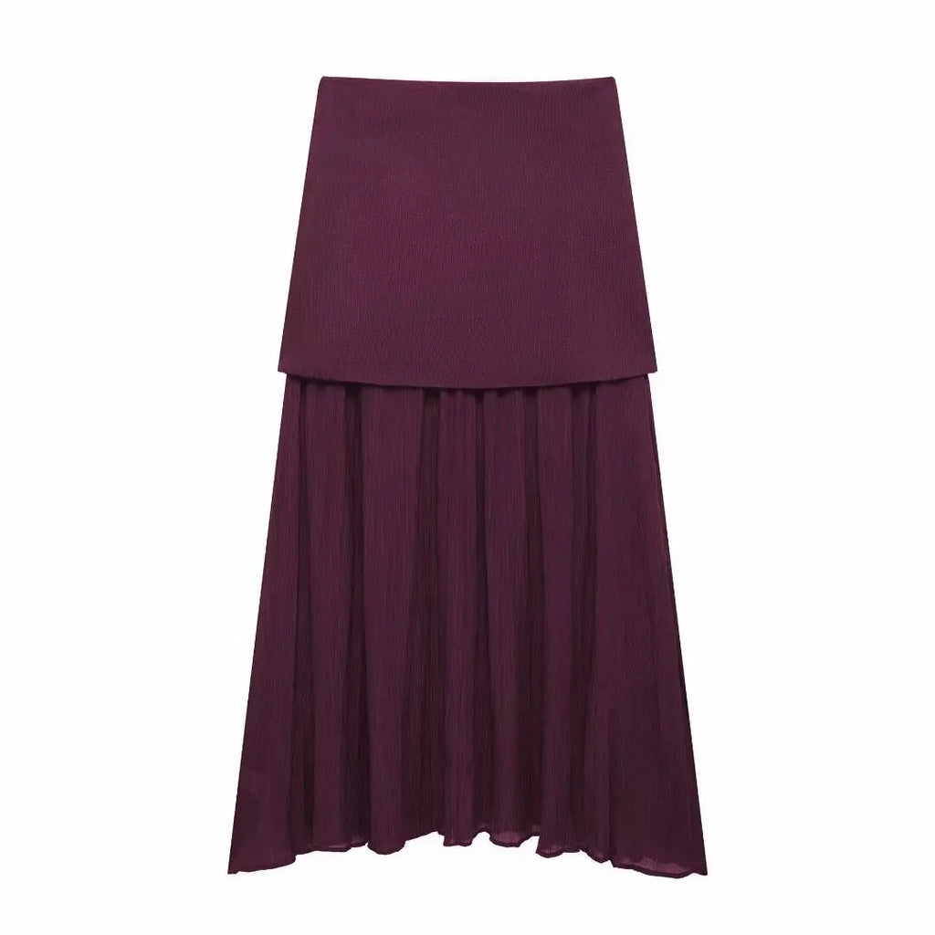 HH Set di gonne lavorate a maglia eleganti femminili 2024 Scollo a V con bottoni Canottiera + Gonna a pieghe patchwork a-line Abito solido alla moda