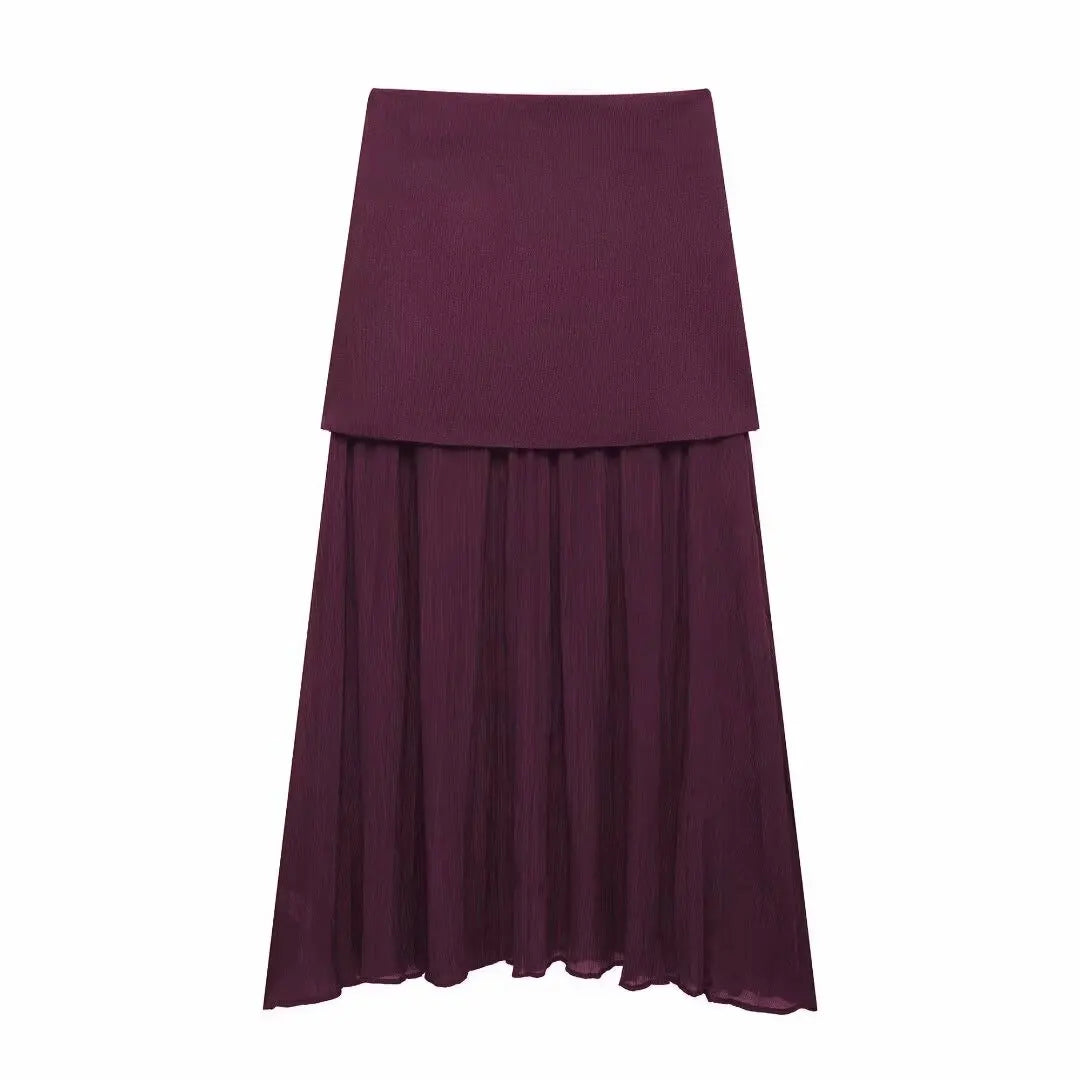 HH Set di gonne lavorate a maglia eleganti femminili 2024 Scollo a V con bottoni Canottiera + Gonna a pieghe patchwork a-line Abito solido alla moda