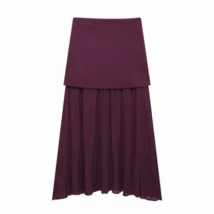 HH Set di gonne lavorate a maglia eleganti femminili 2024 Scollo a V con bottoni Canottiera + Gonna a pieghe patchwork a-line Abito solido alla moda