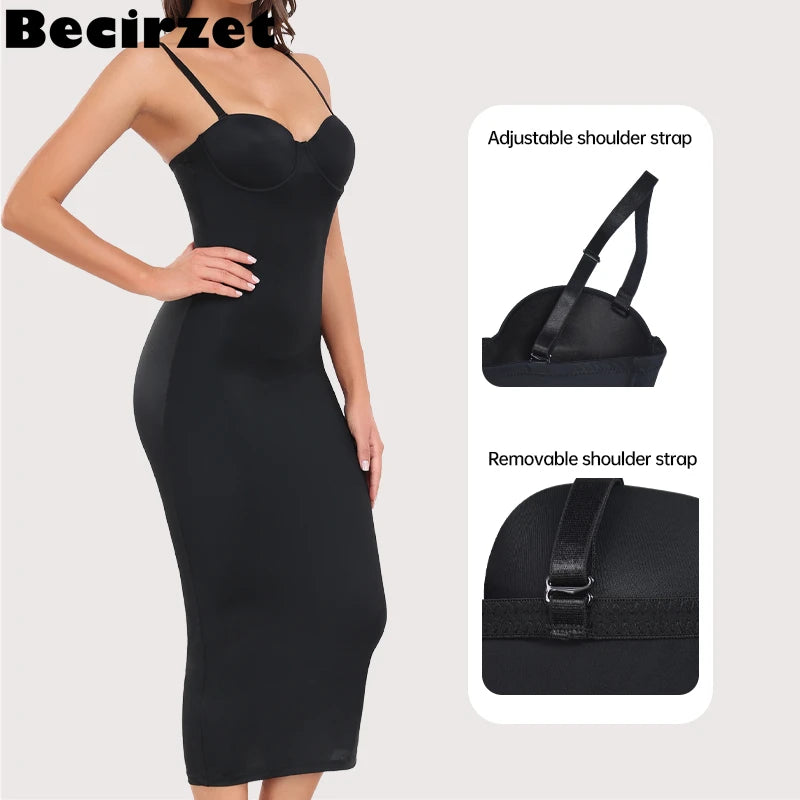 Becirzet Abiti da donna Sexy Girl Push Up Dimagrante Modellamento del corpo Controllo della vita Abito lungo da sera senza schienale con spacco all'americana nero