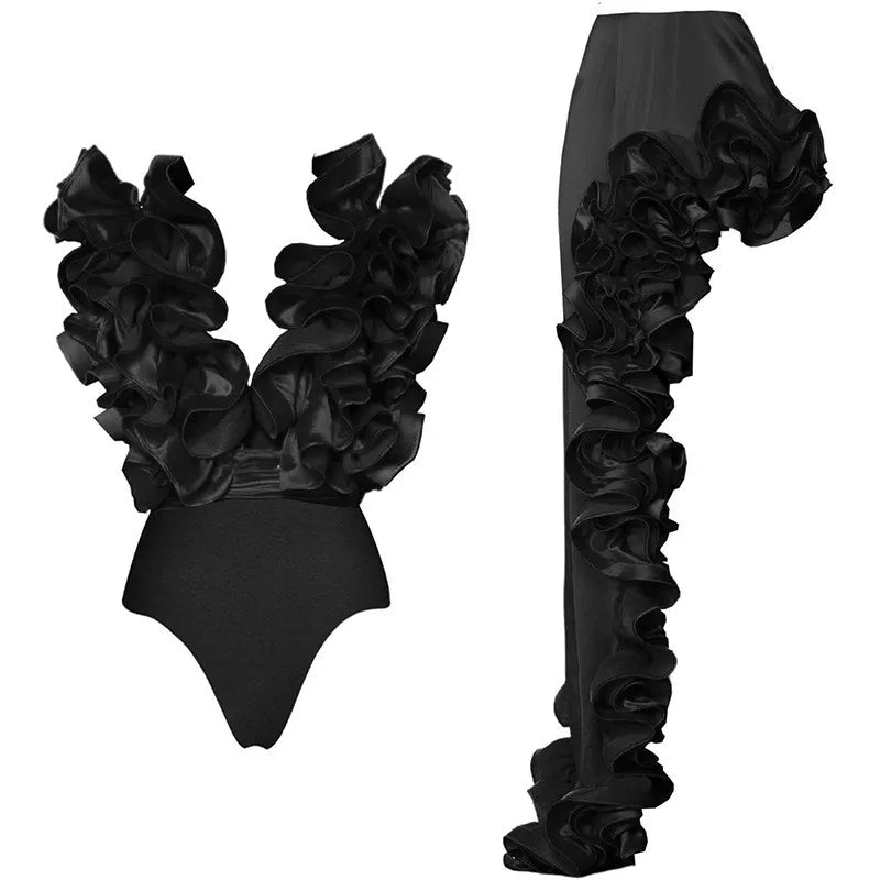 Bikini-Body Badeanzug Damen mit Rock Badeanzug Sommer Neu Rüschen Spleiß Print Strandmode Urlaub Bikini Überwürfe Outfits