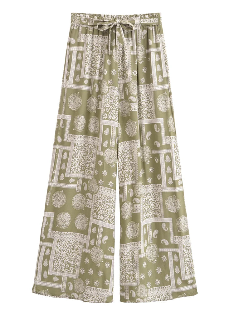Boho Queens Donna Abiti con stampa floreale marrone Kimono Abito Abiti bohémien Pantaloni a gamba larga 2 pezzi Rayon Boho Set costume da bagno