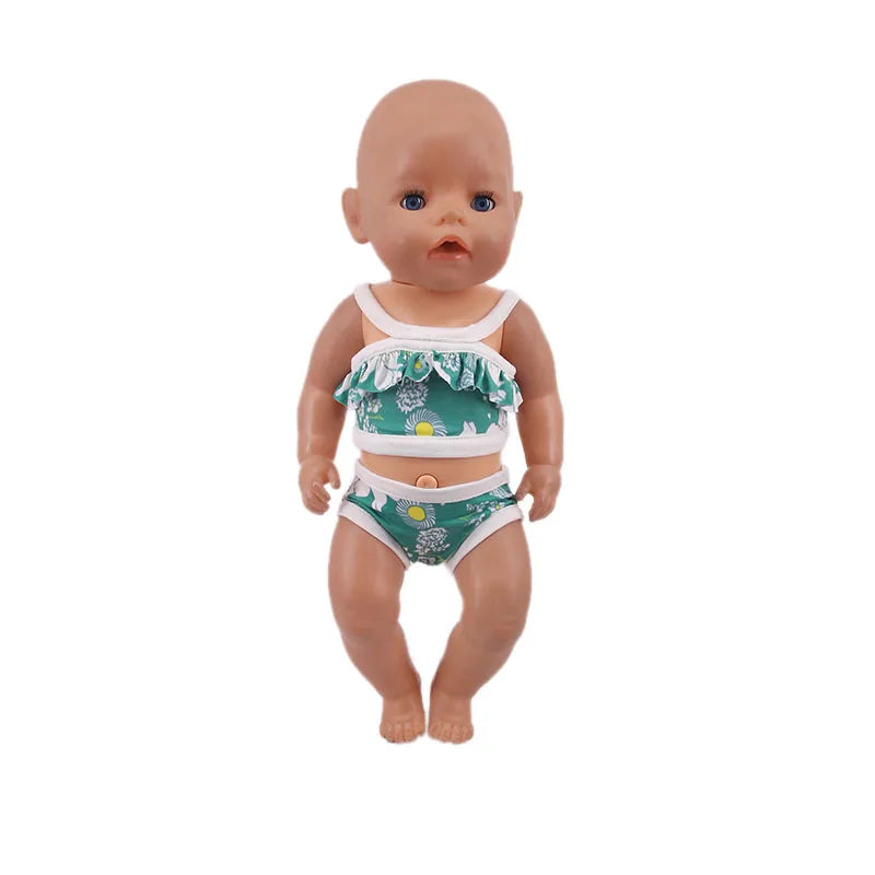 Costume da bagno per bambini in diversi stili, grazioso costume intero per bambole da 43 cm, accessori per bambole americane da 18 pollici, regali giocattolo per ragazze