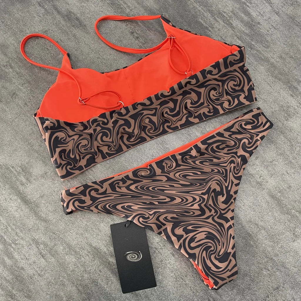 Conservative Floral Bikini Two-Piece Swimsuit Polyester Spandex Blend No Steel Insert Breathable Comfortable for Swimming And...