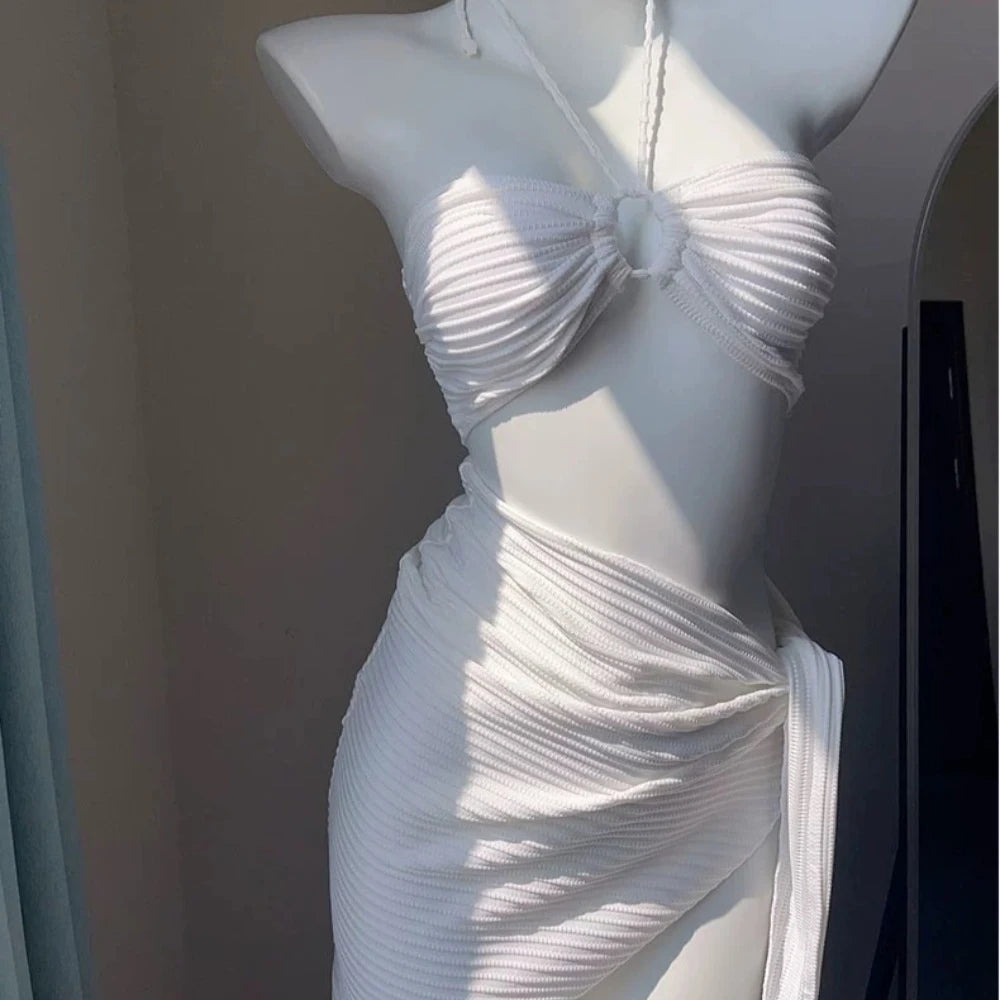 Maillot de bain bikini de couleur unie pour femme, ensemble trois pièces, natation, sports aquatiques, triangle, sexy, haut de gamme, sources chaudes