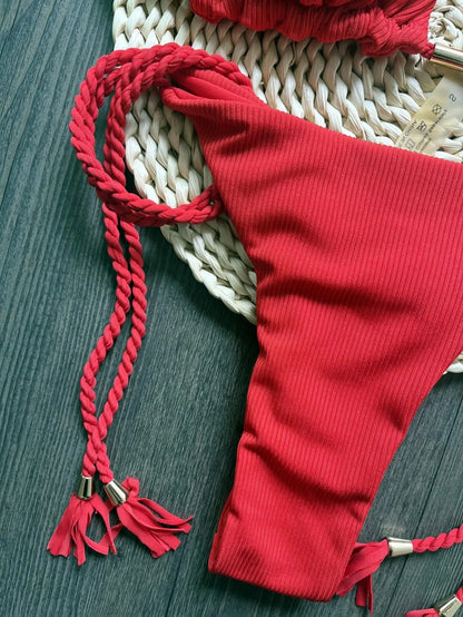 RUOTONSEPT 2024 Sexy Women Swimsuit Braiding rope Bikini Set Two-piece Triangle Solid Swimwear Bathing Suit Brazilian Biquinis