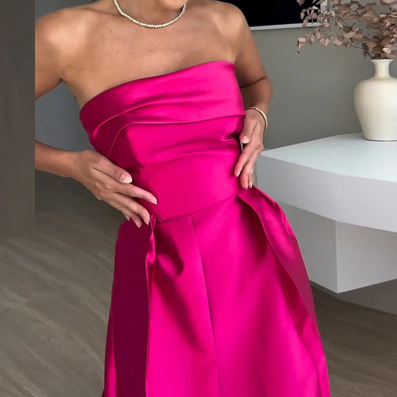 Sexy elegante con spalle scoperte in raso impiombato scava fuori vestito da partito estate delle donne backless rosso chic banchetto abiti da sera 2025 nuovo