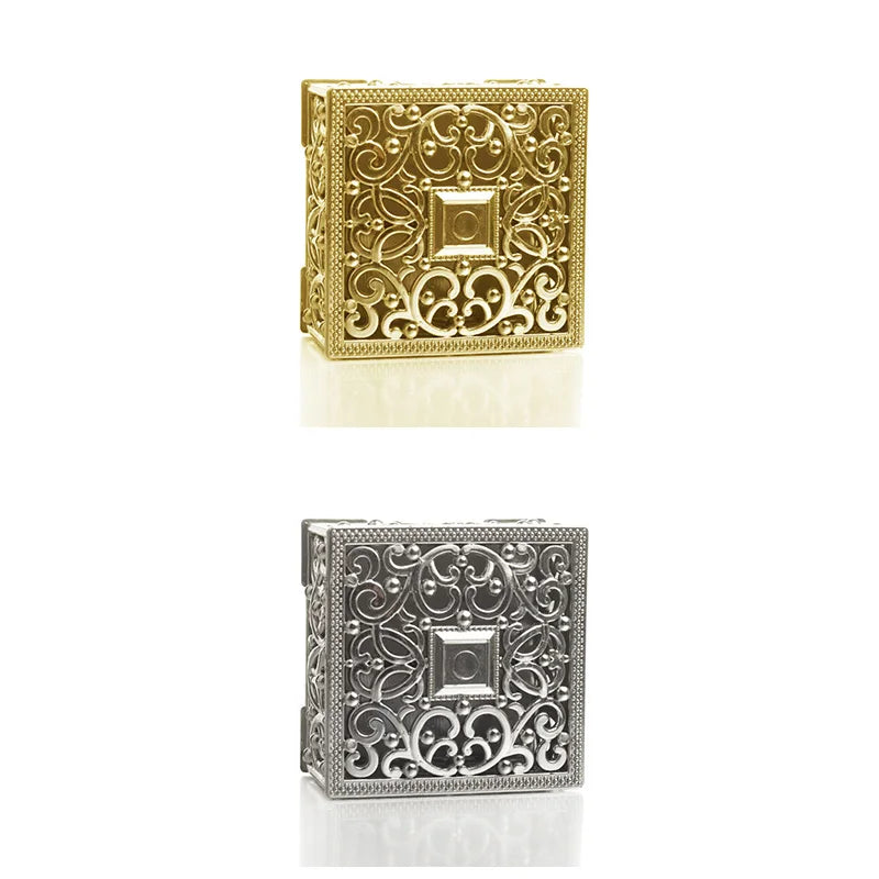 2 mini scatole portaoggetti per gioielli, colore argento, con motivo floreale intagliato, per collane, orecchini, anelli K-