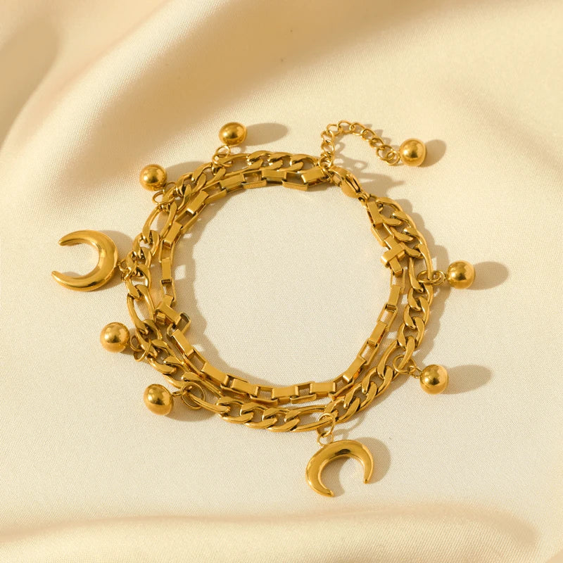EILIECK Bracciale con ciondolo stella marina luna stella color oro in acciaio inossidabile 316L per le donne Nuovo regalo di gioielli con catena da polso alla moda