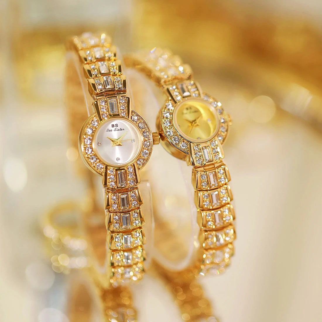 BS orologi da donna 2025 orologio da polso da donna elegante di lusso orologio da polso al quarzo con strass in argento dorato orologio da donna Vintage piccolo