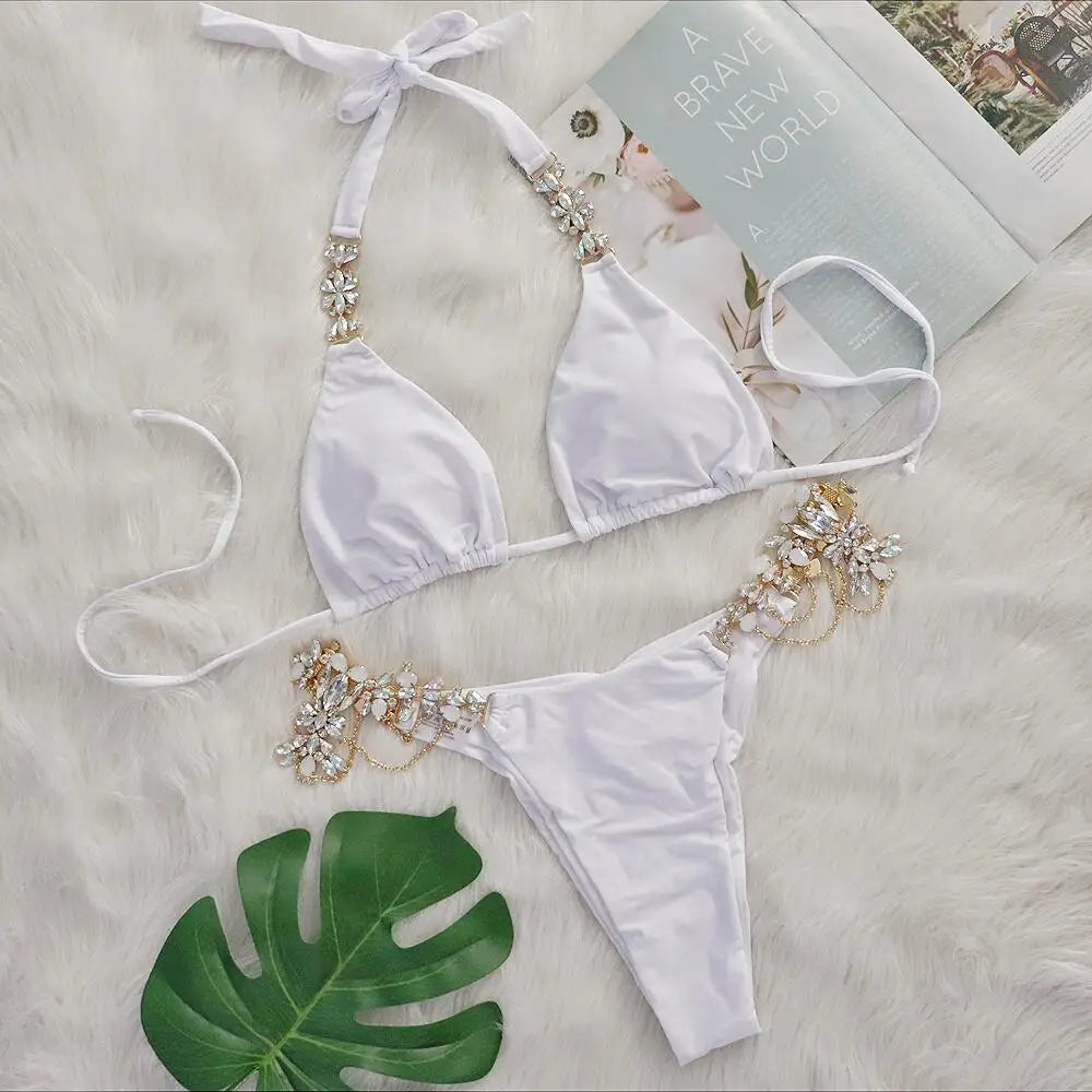 nuovo costume da bagno in due pezzi con strass 2026 cristallo di lusso perizoma Sexy perizoma Bikini Set costumi da bagno da donna costume da bagno Sexy da spiaggia