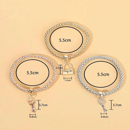 Set da 3 pezzi con lucchetto a forma di cuore, chiave, segno musicale, braccialetto con ciondoli, gufo, placcatura in oro rosa, catena color argento, set di gioielli con bracciale con ciondolo Owm