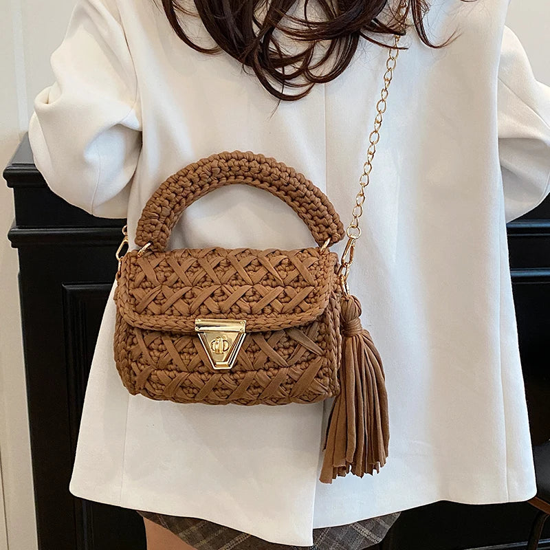 Borsa a Mano da Donna in Maglia Uncinetto, Borsa a Spalla Artigianale in Filato Intrecciato, Borsa Grande Capacità per Spiaggia, Vacanze Estive, Shopping e Viaggi