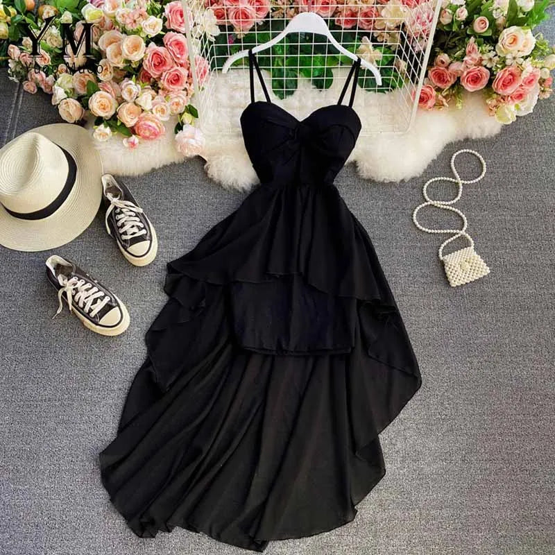 Ins Fashion Slim abito da donna asimmetrico a vita alta 2021 nuova estate elegante bianco nero abito da festa abiti da donna