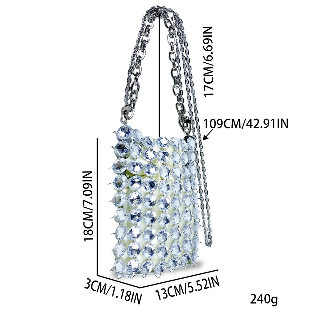 24 estate nuova borsa di cristallo tessuta a mano color caramella di nicchia, borsa di perline di fata retrò, borsa per telefono a croce diagonale trasparente