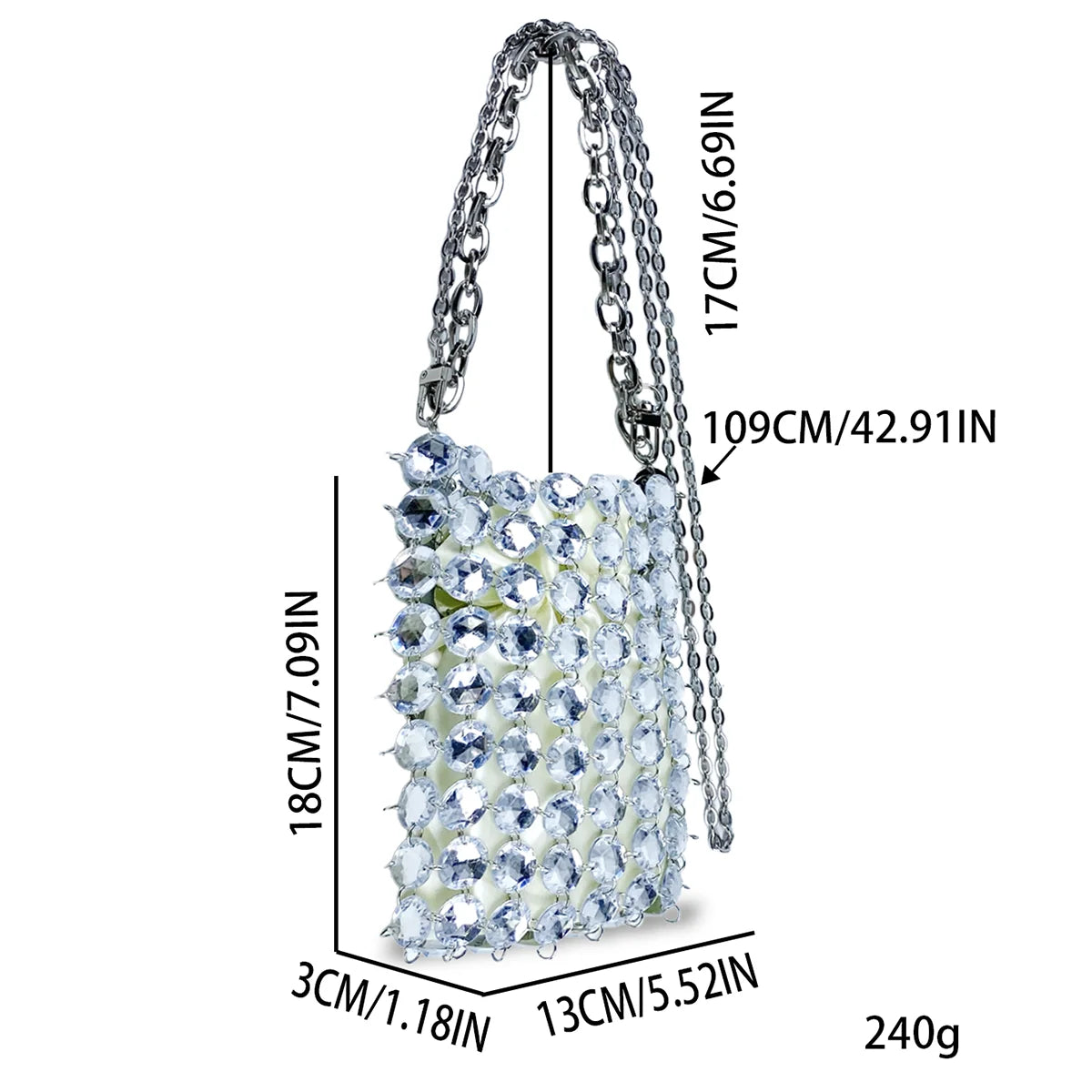 24 estate nuova borsa di cristallo tessuta a mano color caramella di nicchia, borsa di perline di fata retrò, borsa per telefono a croce diagonale trasparente