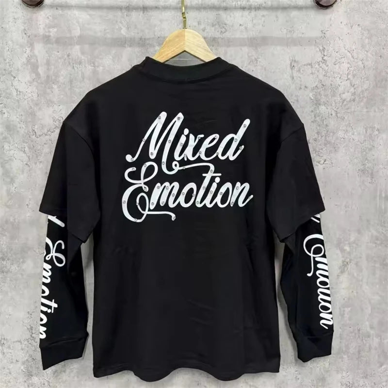EMOTIONE MISTA T-shirt a maniche lunghe Uomo Donna High Street Stampa completa 100% cotone Girocollo Hip Hop Top oversize