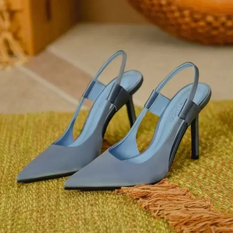 Sandales d'été pour femmes 2026 : Sandales de luxe à bride arrière pour femmes, à bout effilé, à enfiler, à talon aiguille fin, chaussures élégantes à talons pour femmes
