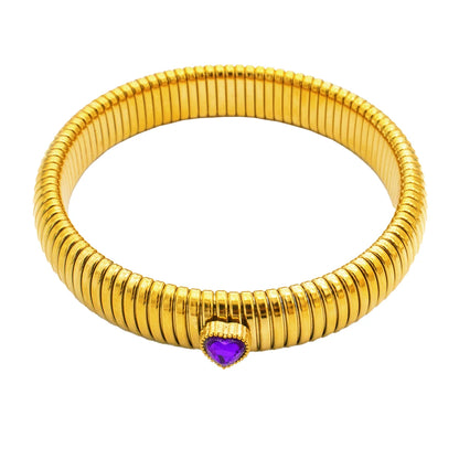 Bracciale in metallo spesso con elasticità retrò impermeabile in acciaio inossidabile placcato oro 18 carati tendenza moda gioielli unisex uomo donna