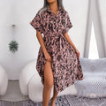 Ficusrong donna estate Casual allentato leopardo Lace Up camicia vestito per le signore moda tutti abbinati abiti Chic