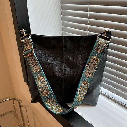 Borsa a tracolla larga con tracolla geometrica Borse a tracolla di grande capacità per donna, borsa da donna retrò in pelle PU per lo shopping e i viaggi