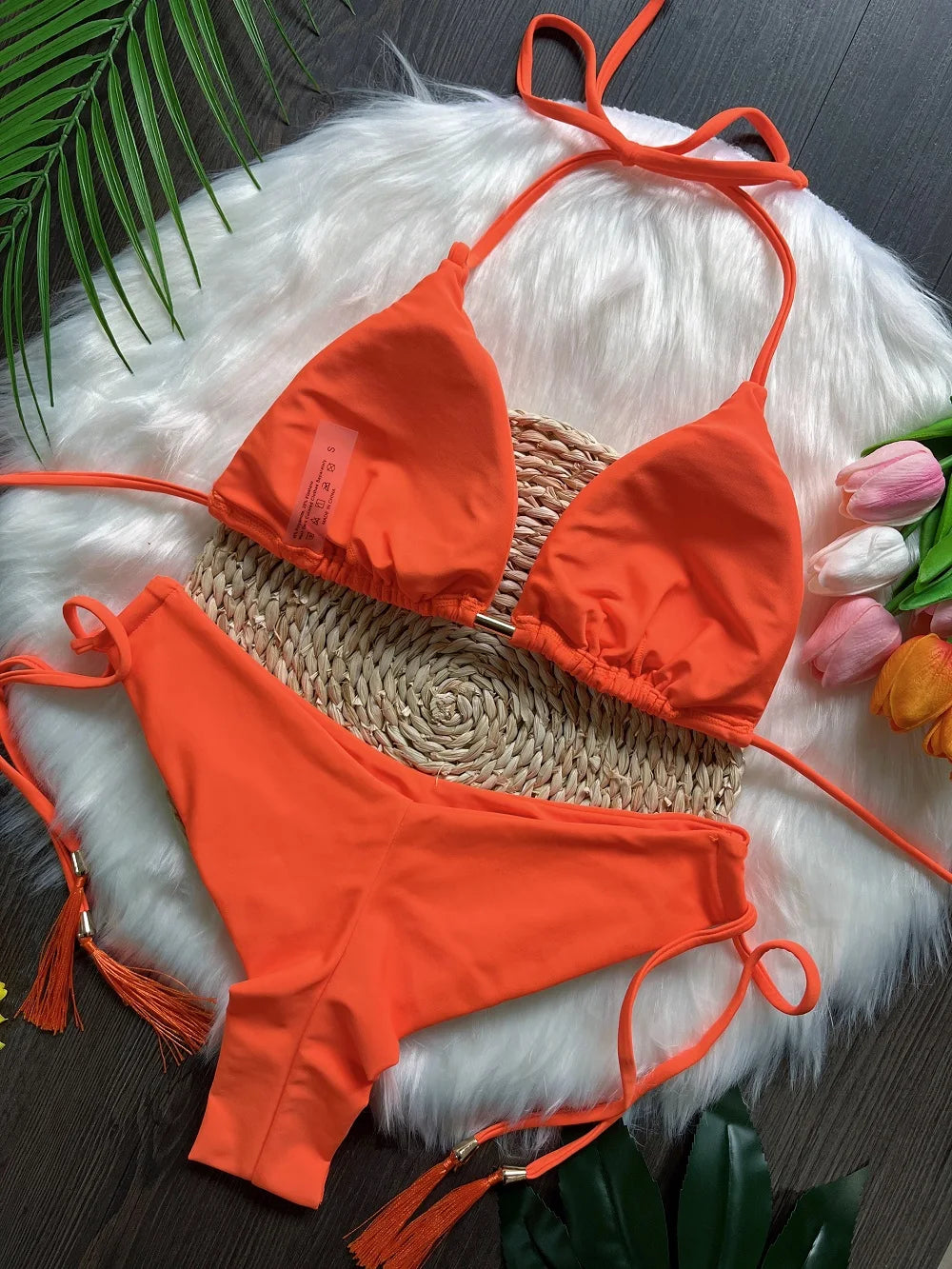 RUOTONSEPT Sexy einfarbiges Verband-Bikini-Set Damen-Badeanzug zweiteiliger Dreieck-Bademode Brasilianische Biquinis
